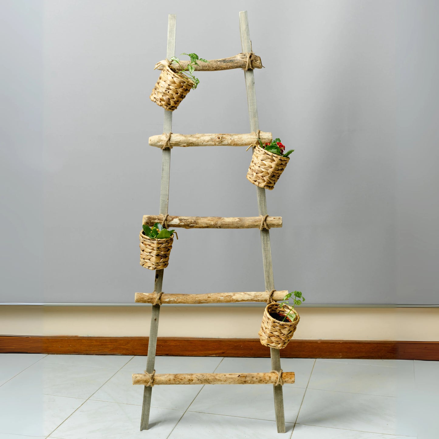 Escadote Natural Com Vasos Palha