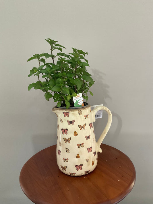 Vaso de Cerâmica em Forma de Caneca com borboletas